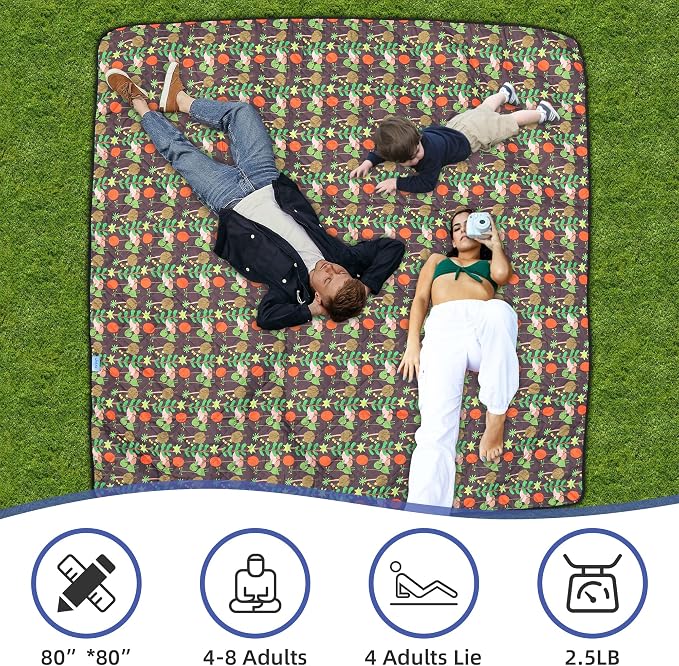 Outdoor Picnic Blanket Brown Tree 80"x80" Large Sandproof Beach Blanket Waterproof Picnic Blankets Foldable for Caming, Beach, Outdoor Activities.