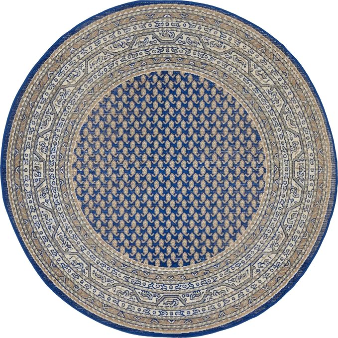 Unique Loom Williamsburg Collection Traditional Border with Dotted Center Area Rug, Round 5' 1" x 5' 1", Navy Blue/Gray
