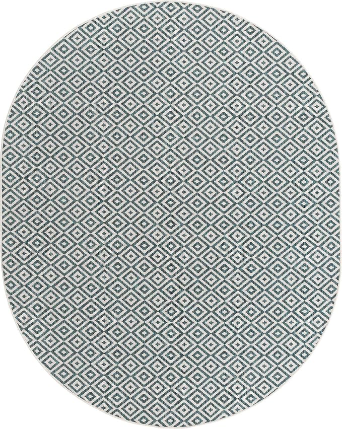 Unique Loom Jill Zarin Outdoor Collection Area Rug - Costa Rica (7' 10'' x 10' Oval, Teal/ Ivory)
