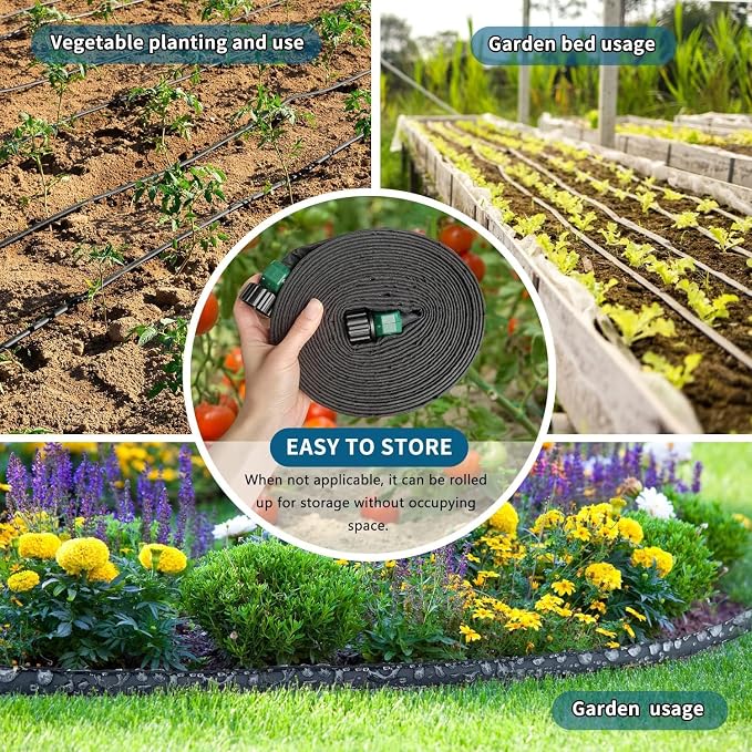 Flat Soaker Hose 50FT 2-Pack for Garden Beds, Drip Irrigation Hose for Efficient & Effective Watering of Plants – Garden Soaker Hoses with Flexible & Easy to Install (50FT 2Pack)