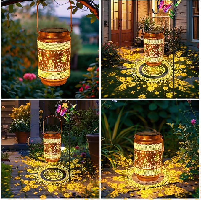 Butterfly Solar Lanterns Outdoor Waterproof with Shepherd Hook, Gifts for Birthday Women Mom Grandma, Metal Solar Hanging Lights Garden Decor for Outside Yard Patio Pathway Backyard Porch