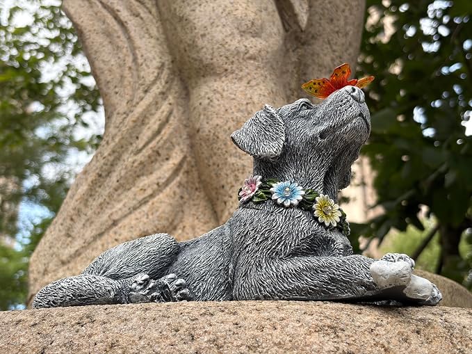 9.64" Solar Dog Garden Statue with Butterfly Outdoor Decor | Dog Statue, Outdoor Decor, Yard Garden Patio Porch, Memorial Gifts for Women Mom Grandma, Hand-Painted