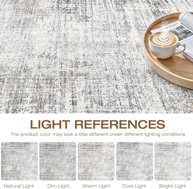 LOONGRUG 8x10 Area Rugs Washable Neutral Modern Living Room Rug Gray Beige | Abstract Soft Stain Resistant Indoor Non-Slip Carpet for Bedroom Nursery Kids Office Playroom Dining Room