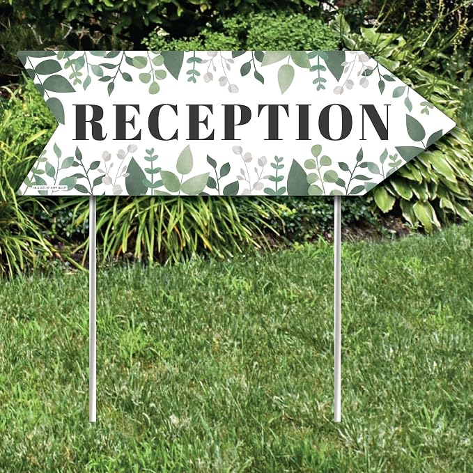 Big Dot of Happiness Boho Botanical Wedding Reception Signs - Greenery Wedding Sign Arrow - Double Sided Directional Yard Signs - Set of 2 Reception Signs