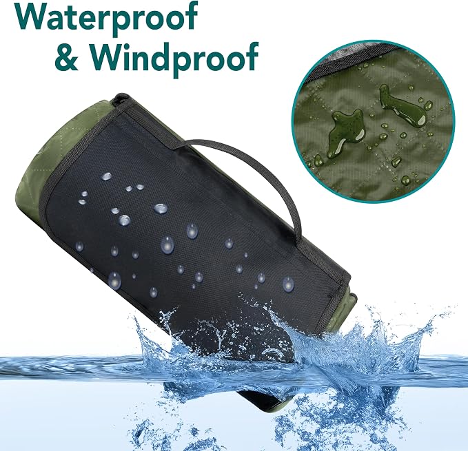 SUN CUBE Large Waterproof Camping Blanket, Fleece Quilted Stadium Blanket for Cold Weather, Windproof Foldable Outdoor Blanket Mat for Picnic, Beach, Pets, Car, 60x80in