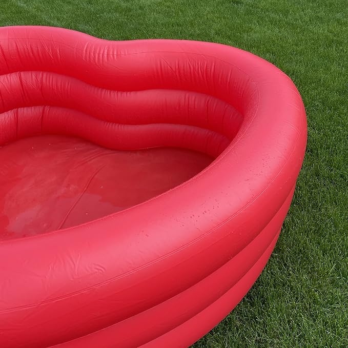 Ban.do Novelty Shaped Inflatable Swimming Pool, Red Heart | Large 70" x 63" x 24" Blow Up with 4 Air Valves and Drainage Hole, Cute Shape Pool Fits 2-3 Adults