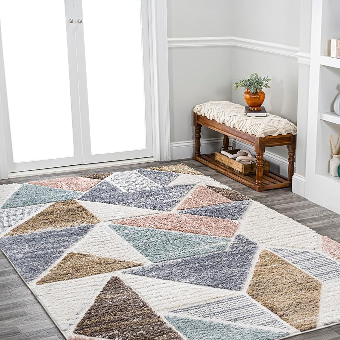 JONATHAN Y Colorblock Carved High-Low Multi Indoor Area Rug 3X5 ft, Aileen Geometric Scandi for Living Room, Bedroom, Kitchen, Easy-Cleaning, High Traffic, Pet-Friendly, Non-Shedding SNT107A-3