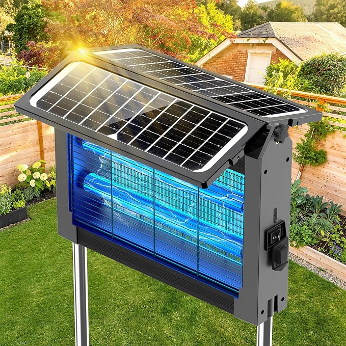 Solar Bug Zapper Outdoor, 4500V Electric Mosquito Zapper with Dual Solar Panels & USB Charging, Auto On/Off Mosquito Killer, IPX5 Waterproof Fly Trap for Backyard Patio Garden Camping, 1/2 Acre