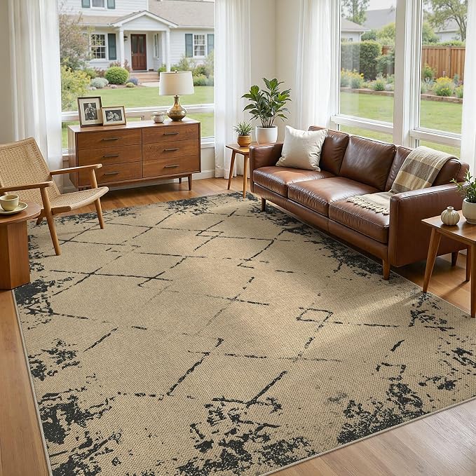 UERMEI 6x9 Outdoor Jute Area Rug Patio Neutral Washable Modern Brown | Easy Non Slip Pet Friendly Indoor Farmhouse Carpet for Living Room Bedroom Dining Backyard