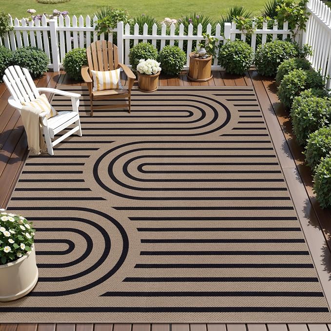 Tangsoo Easy Jute 5x7 Large Washable Area Rug for Dining Room Table,Non-Slip Brown Outdoor RugThin Indoor Mat,Modern Farmhouse Rainbow Carpet for Living Room Bedroom Patio Home Decor