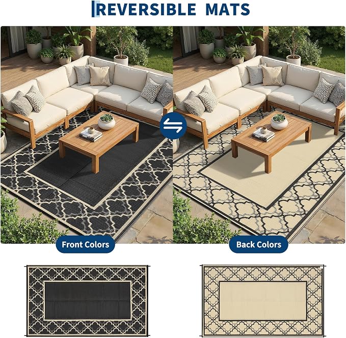 Garvee Reversible Outdoor Rug 5x8, Waterproof Outdoor Plastic Straw Rug with Interlacing Pattern, RV Mat for Picnics, Patio, Camping, Balcony, Deck, Backyard, Porch, Coffee