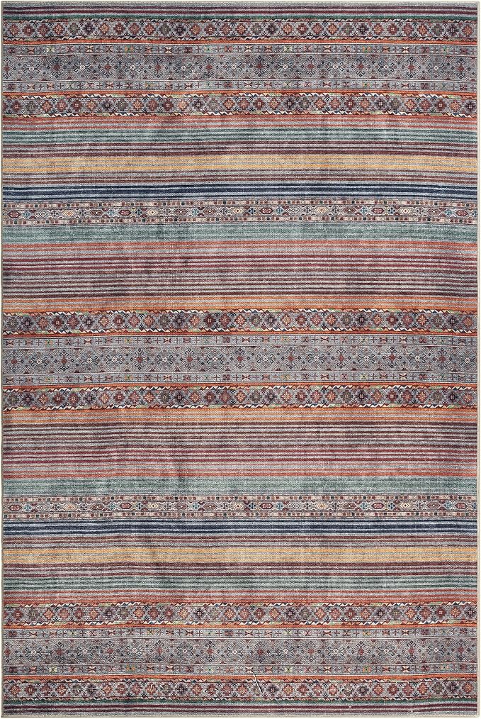 Keen Home Design Vintage Washable Area Rug, Non-Slip Low Pile, 9x12 | Machine Washable Cotton Chenille, 0.25In Low Pile, Rubber Non-Slip Back; Living Room, Bedroom, Dining Room