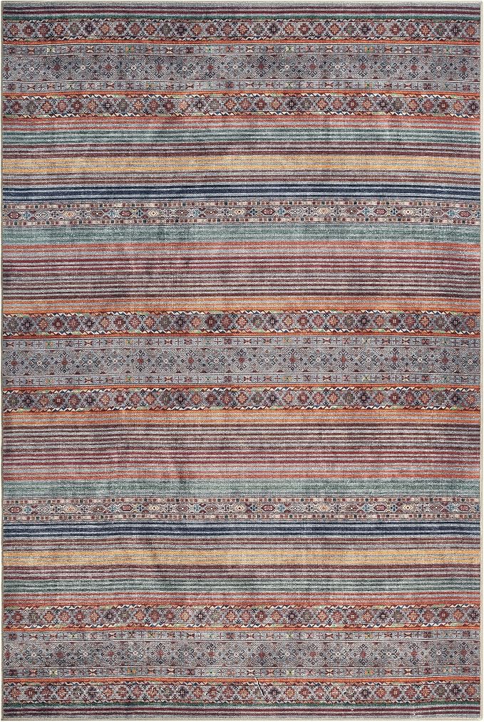 Keen Home Design Vintage Washable Area Rug, Non-Slip Low Pile, 8x10 | Machine Washable Cotton Chenille, 0.25In Low Pile, Rubber Non-Slip Back; Living Room, Bedroom, Dining Room, Office