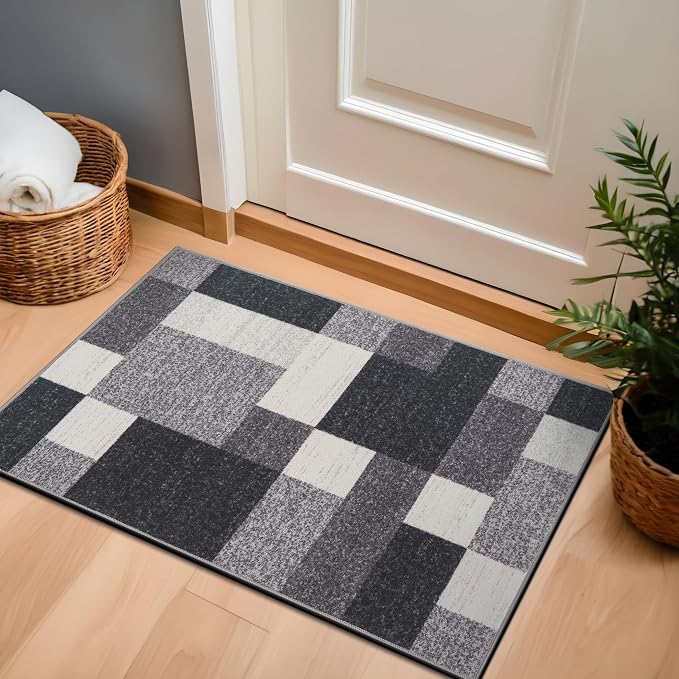 Rugshop Modern Boxes Non-Slip Living Room Bedroom Area Rug Gray 20" x 30" | Rectangular, Dining Room, Home Office, Kitchen, Entryway, Hallway, Nursery, Kids Room, Guest Room, High Traffic Area, Bedside