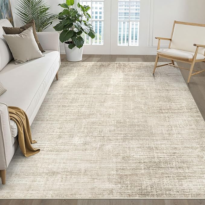 LOONGRUG 6x8 Area Rug Washable Neutral Modern Rug for Living Room Beige | Abstract Soft Stain Resistant Indoor Non-Slip Carpet for Bedroom Nursery Kids Office Playroom Dining Room