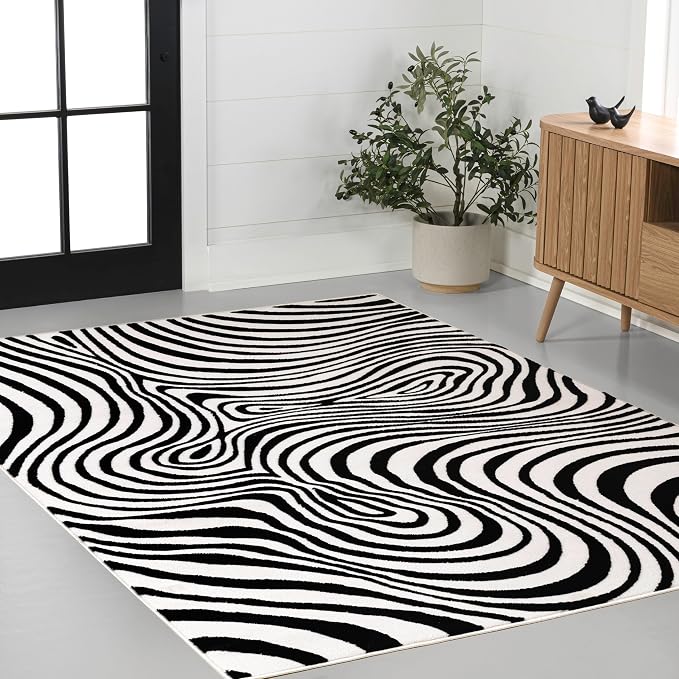 JONATHAN Y Maribo High-Low Abstract Striped Black/White 4x6 Area Rug Indoor, Non-Shedding, Stain Resistant for Bedroom, Living Room, Kitchen (SCN103F-4)
