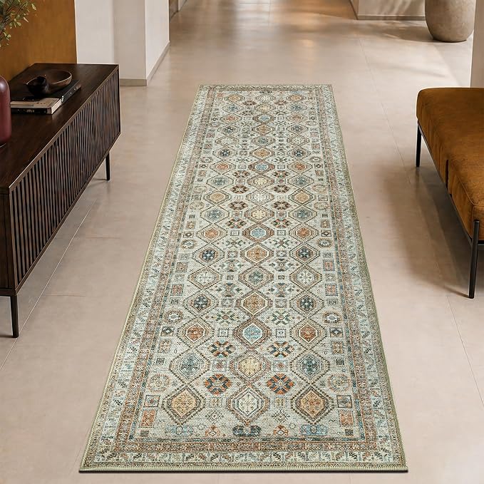 Keen Home Design Vintage Washable Runner Rug, Non-Slip Low Pile, 2x7 | Machine Washable Cotton Chenille, 0.25In Low Pile, Rubber Non-Slip Back; Kitchen, Hallway, Bathroom, Laundry Room