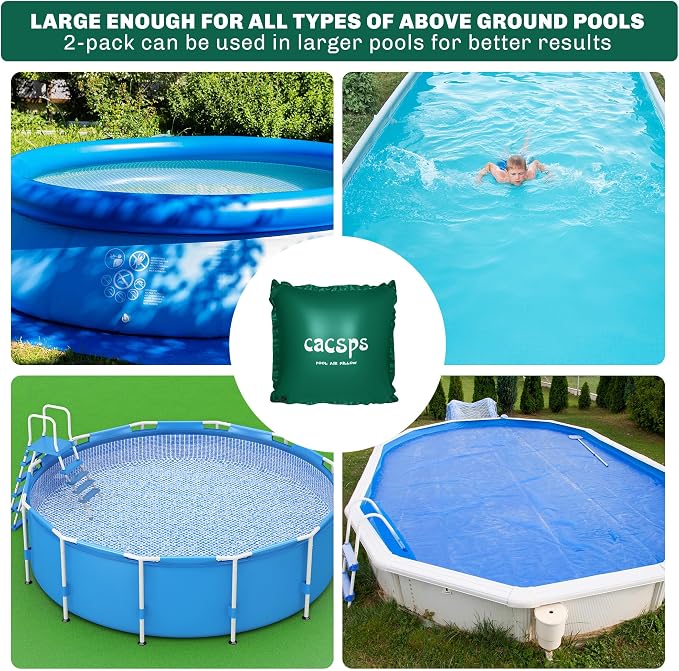 CACSPS Above Ground Pool Pillow - 4x4 Ft Air Pillow for Winterizing, 0.5mm PVC Material, 2X 16.5Ft Green Rope
