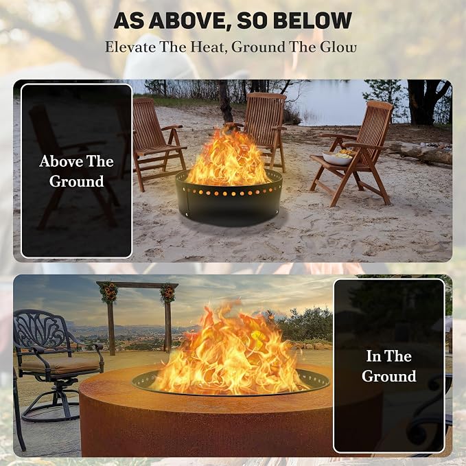 FEBTECH - 38" Smokeless Fire Pit Ring Insert for 40" Firepits | Above or In-Ground Versatile Fire Ring Insert for Outdoor Fire Pits, Backyard Outdoor Camping Bonfires & Fire Pit Gatherings