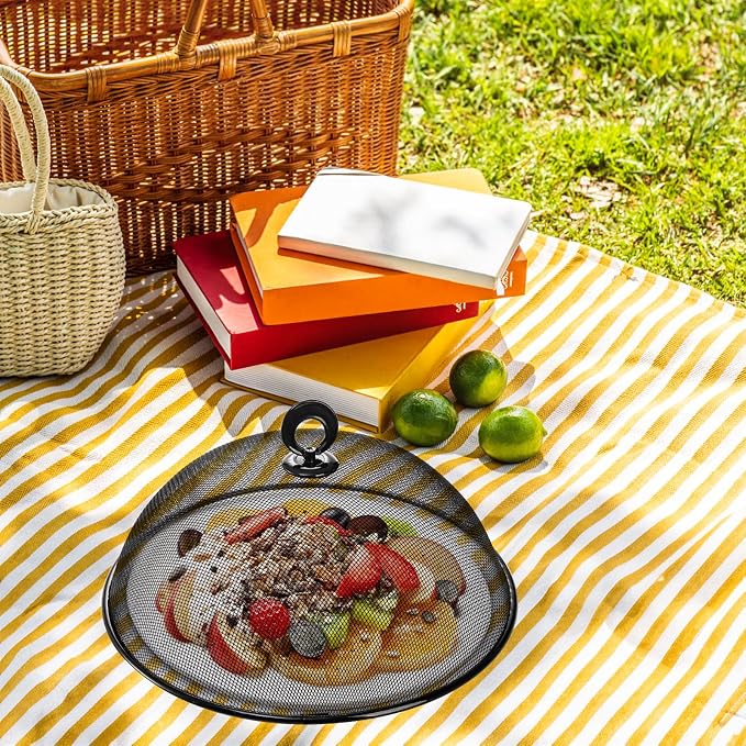 WUWEOT 8 Pack Metal Mesh Food Cover, 10.8 Inch Outdoor Picnic Plate Serving Covers, Food Tents Dome Screen Umbrella, Vegetable Plant Seed Protector for Table, BBQ, Camping, Outside Parties and Garden