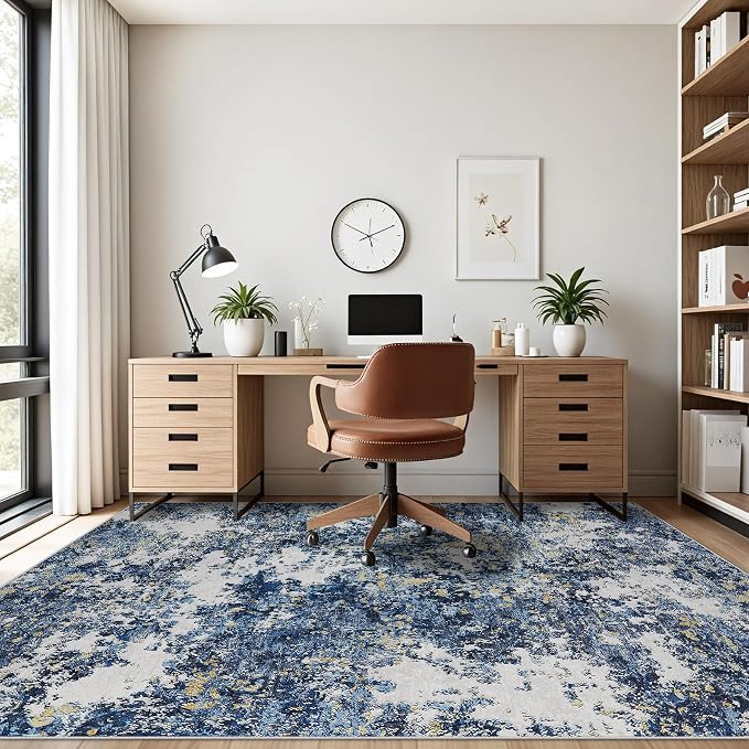 Tosuoka 8x10 Area Rugs for Living Room Abstract Washable Blue Multi Rug | With Anti-Slip Backing，Non-Shedding，Stain-Resistant，Soft Modern Large Carpet for Bedroom Dining Room Farmhouse Nursery