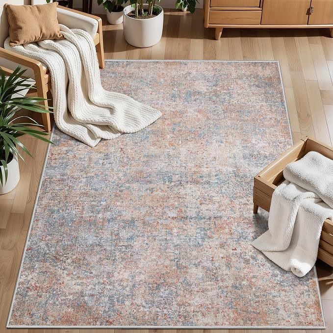 Tangsoo Abstract 3x5 Washable Area Rug, Modern Non Slip Indoor Accent Rugs | Contemporary Print 3x5 Carpet, Soft Low Pile Foldable Rugs for Living Room Bedroom Bedside Entryway Pink Multi Home Decor
