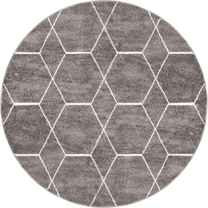 Unique Loom Trellis Frieze Collection Area Rug - Geometric (5' 1" Round Dark Gray/Ivory)