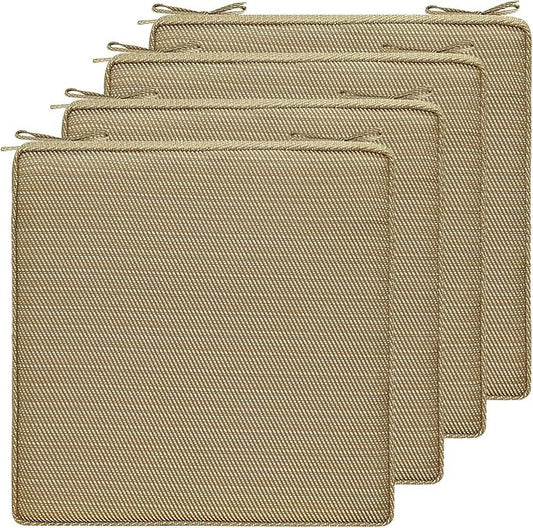 19 x 19 Inch Outdoor Chair Cushions with Tie Straps, Set of 4 Thick Water Repellent Square Patio Chair Pads for Garden Lawn Patio Furniture, Yellow Weave Pattern