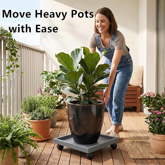 19.7 Inch Square Rolling Plant Caddy Saucer with Wheels, Heavy Duty Wheeled Planter Stand for Potted Plant, Coaster Roller Base Tray with Casters, Flower Pot Dolly Holder for Indoor Outdoor