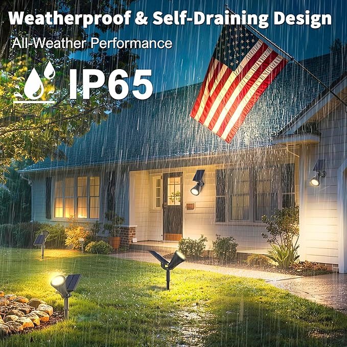 JEJOT 2 Pack Solar Lights Outdoor Waterproof,Warm White Light,2 Lighting Modes,Solar Powered Spotlights for Yard Garden Solar Spot Lights for Flag Landscape Auto On/Off