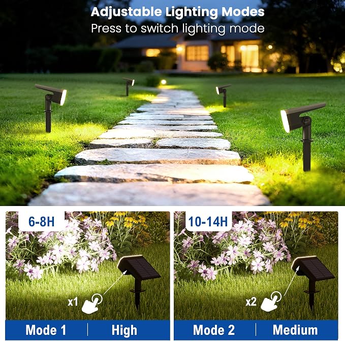 JEJOT Solar Lights Outdoor Waterproof IP65, Super Bright LED with Lens, 6500K 2 Lighting Modes, Solar Powered Yard Garden Solar Spot Lights for Outside Landscape Auto On/Off - 8 Pack