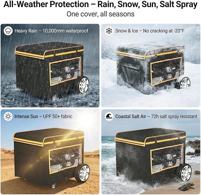 Generator Covers While Running, 28"L x 20"W x 20"H Heavy Duty Waterproof Generator Covers for Outside, Compatible with 3000W-5000W Generator, Clear Windows to See Gauges, Black
