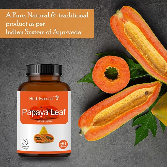 Herb Essential Papaya Enzyme Tablets 500mg (60 Count), Vegetarian, Non-GMO, Gluten-Free Formula with Tropical Flavor, Natural Enzyme Supplement