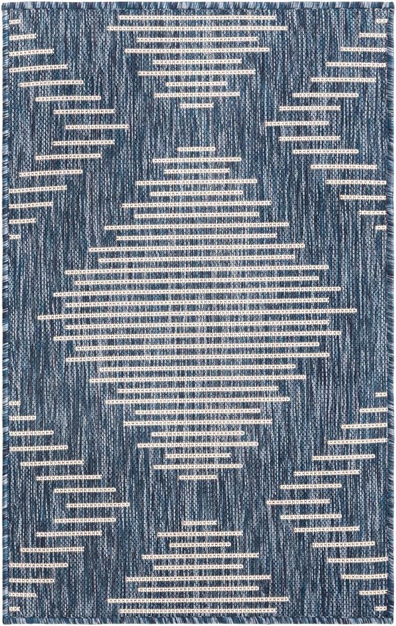 Unique Loom Outdoor Modern Collection Area Rug - Tambor (2' x 3' 1" Rectangle, Blue/ Ivory)