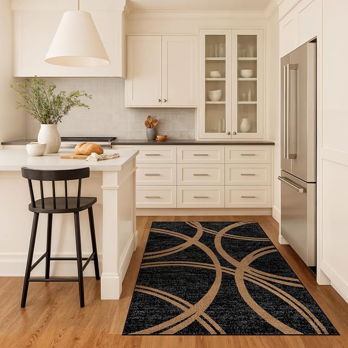 Rugshop Wavy Circles Modern Non-Shedding Area Rug Camel 3'3" x 5' | Rectangular, Size 3'3" x 5', Living Room, Bedroom, Dining Room, Home Office, Kitchen, Entryway, Hallway, Nursery, Kids Room