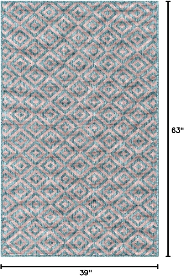 Unique Loom Jill Zarin Jill Zarin Outdoor Collection Area Rug - Costa Rica (3' 3" x 5' 3" Rectangle, Pink and Aqua/Light Blue)