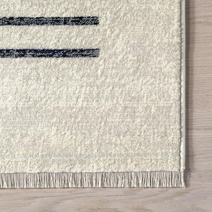 nuLOOM Keeva Beige Striped Power Loomed Runner Rug, 2' x 8' | nuLOOM 2' x 8' Fringed Performance Indoor Area Rug, Power Loomed, Easy Clean, Durable, Non-Shed, Beige