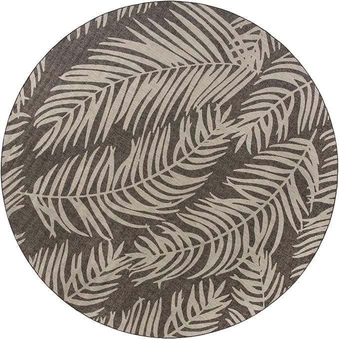 Unique Loom Outdoor Botanical Collection Area Rug - Palm (13' Round, Charcoal/ Ivory)