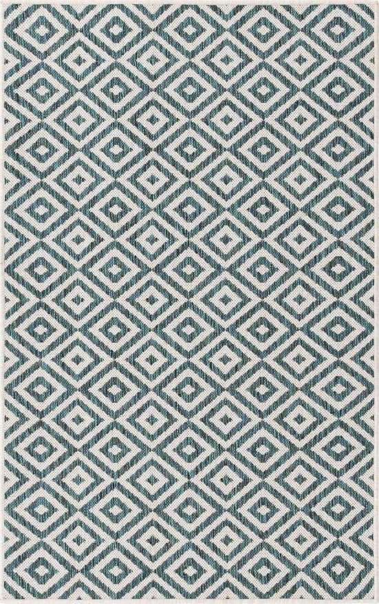 Unique Loom Outdoor Collection Area Rug - Costa Rica (3' 3" x 5' 3" Rectangle, Teal/ Ivory)