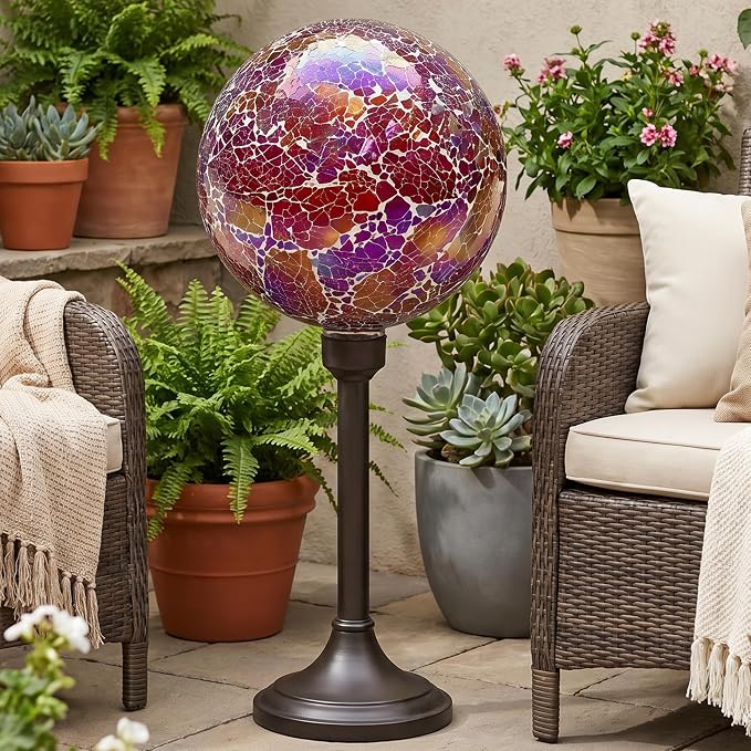 Sunnydaze 10" Mosaic Glass Gazing Ball for Garden, Globe for Outdoor Decor | Pearl Pink, 2 pk, Decorative Sphere Fits Most Stands, Garden Ball for Outside, Flower Bed, Backyard, or Indoor Display