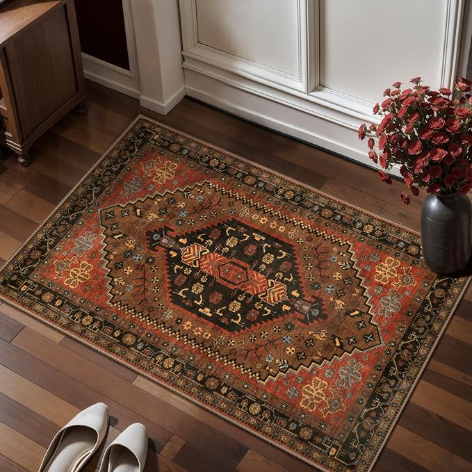 Ciicool 2x3ft Small Area Rug,Washable Boho Thin Mat for Entryway Kitchen | Oriental Non-Slip Low-Pile Indoor Carpet Soft Entry Rugs for Entrance Bedroom Kitchen Bathroom Foyer Decor