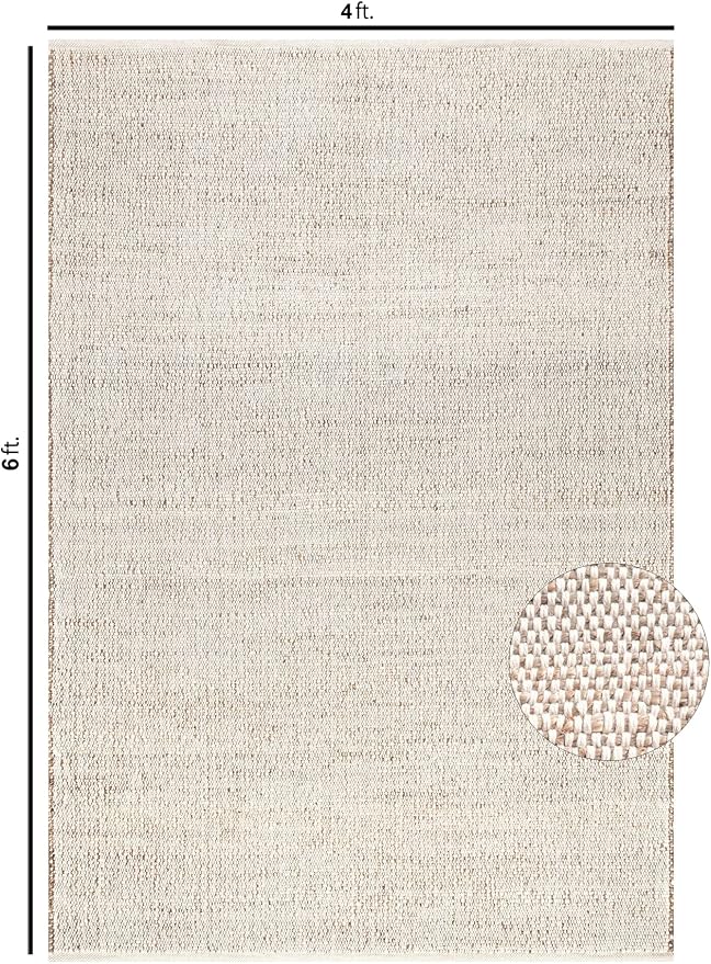 Jute Cotton Hand Woven Area Rug (4' x 6' Natural) | Farmhouse Area Rug for Living Room Bedroom Hallway Entryway Rustic Vintage Bohemian Décor