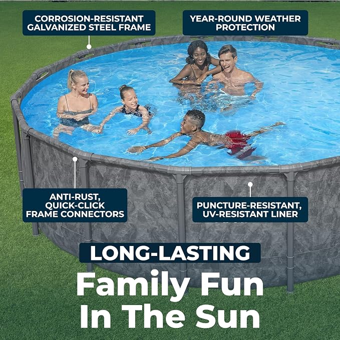 Bestway APX 365 16' x 48" Above Ground Pool Set with Sand Filter Pump | Long-Lasting All-Season Swimming Pool with Galvanized Steel Frame - Ladder, Cover, and Polysphere Filtration Balls Included