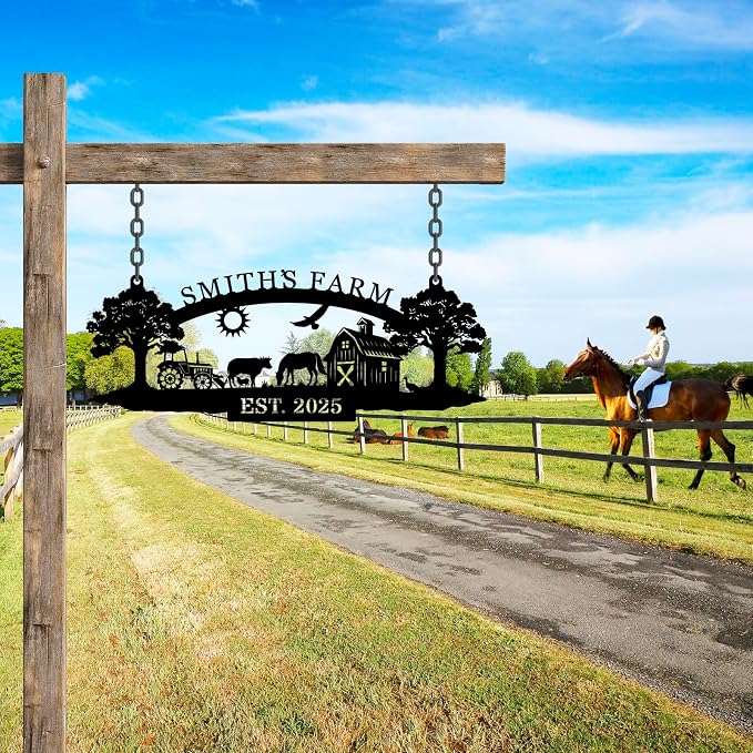Personalized Metal Farm Hanging Sign, Farm Gate Sign,Custom Your Large Farm Sign, Outdoor Farmhouse Decor, Barn Sign, Farm Sign with all farm Pets