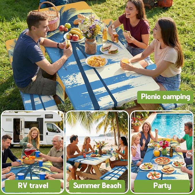 Picnic Table Cover with Bench Covers Table Cloth Tablecloth Glamping Furniture Decor Camp Camper Camping Essentials Outdoor Summer Beach Roadtrip Motorhome Trailer Rv Travel Vacation Canping Gear Kit
