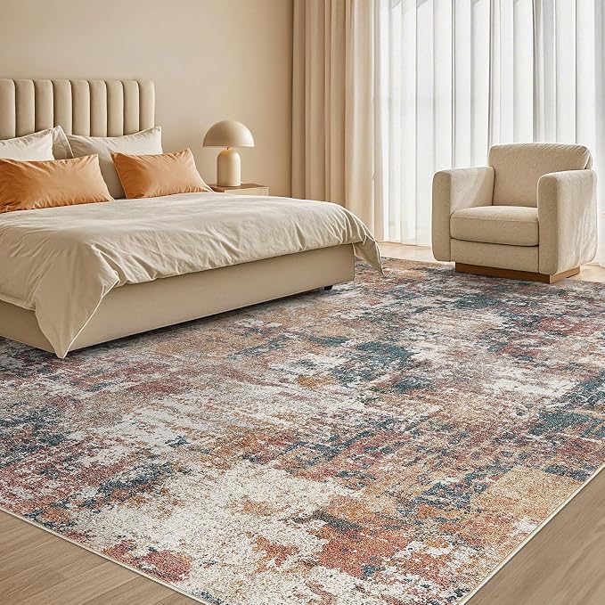 Tortania Washable 5x7 Area Rug for Living Room: Modern Abstract Neutral Large Soft Thin Rugs - Non Slip Indoor Carpet for Bedroom Dining Room Office Nursery Home Floor Decoration - Colorful Multi
