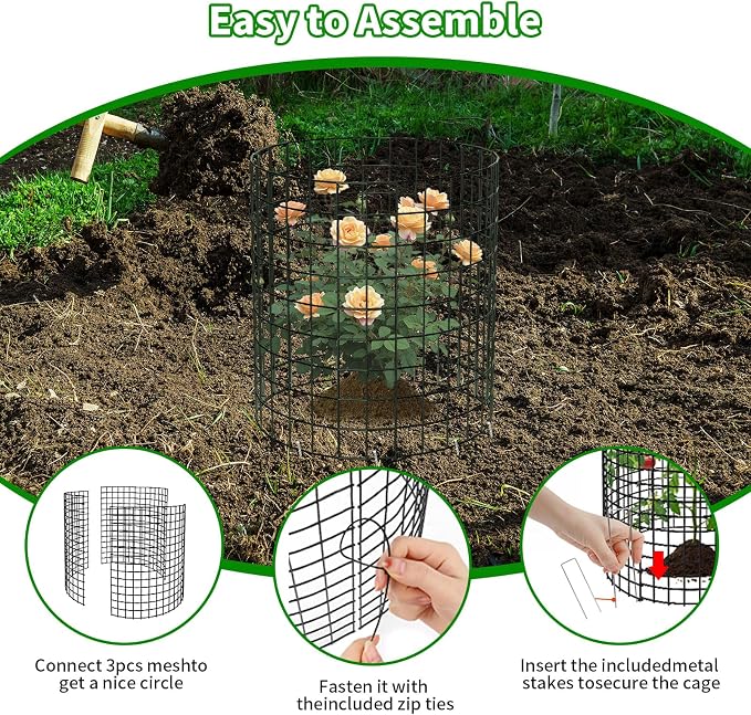 PASARA 10 Pack Plant Protectors from Animals, 13 Inch Round Cloche Plant Cages with Sturdy Chicken Wire Mesh, Garden Cages to Keep Animals Out for Vegetables & Flowers, Includes Support Stakes