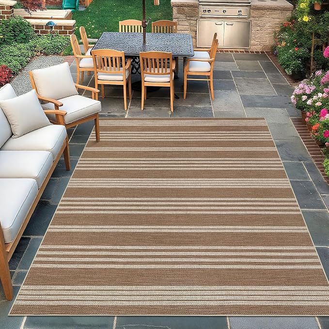Garvee 5x7 Area Rugs Easy Jute Washable Rugs Living Room, Brown | Modern Line Print Area Rug Stain Resistant Easy Cleaning Throw Rugs Non Shedding Low Pile Floor Cover for Nursery Dining Room