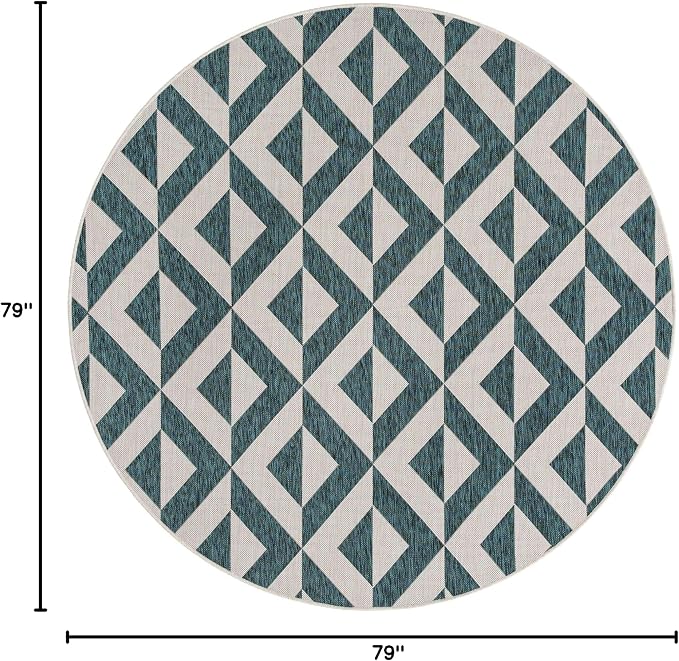 Unique Loom Outdoor Collection Area Rug - Napa (6' 7" Round, Teal/ Ivory)