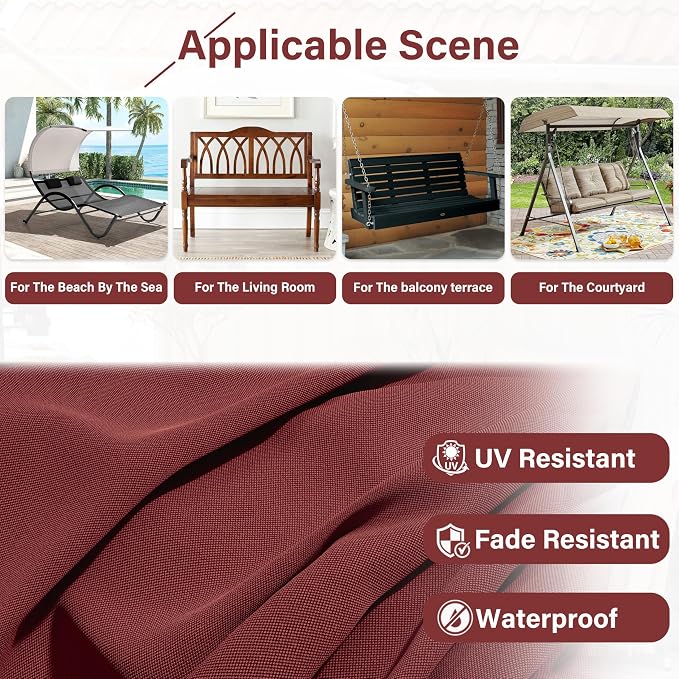 Porch Swing Cushion with Backrest,Waterproof Bench Cushion for Outdoor Furniture,2-3 Seater Replacement Thickened 5 in swing cushion,with Ties,Patio,Outdoor,Backyard and Garden (Burgundy,60x40 in)